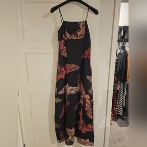 Tori Richard Black Dress with Vibrant Leaf Design